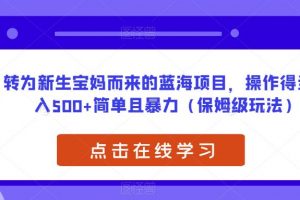 转为新生宝妈而来的蓝海项目，操作得当日入500+简单且暴力（保姆级玩法）【揭秘】